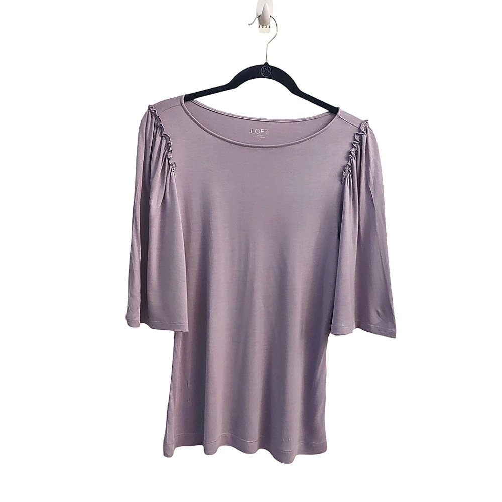 LOFT OUTLET S Lilac Pullover Lightweight Rayon Ruffle Top S Feminine Romantic